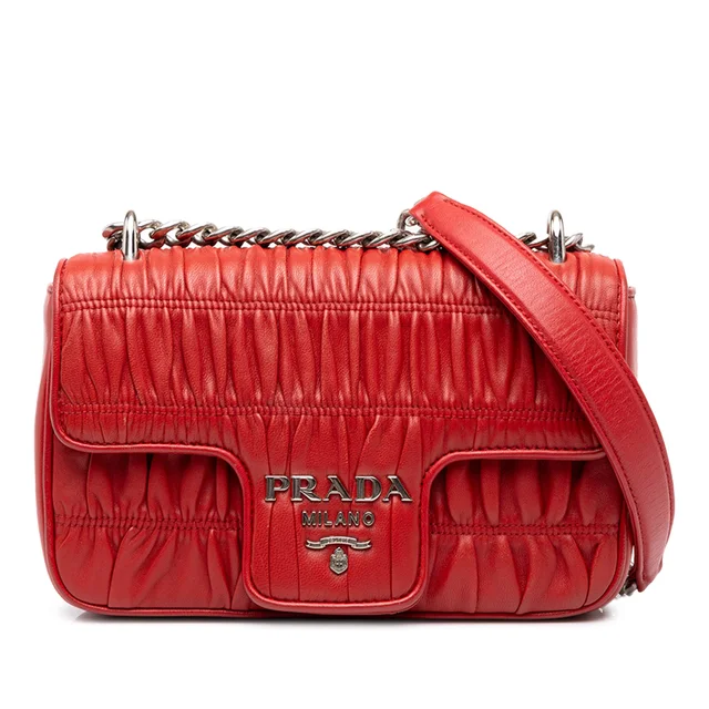 Red Prada Nappa Gaufre Chain Flap Crossbody Bag in Red Nappa leather from Designer Revival