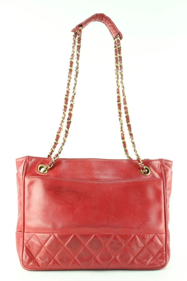 Chanel Red Quilted Lambskin Shopper Chain Tote GHW in Red Lambskin from Bagriculture