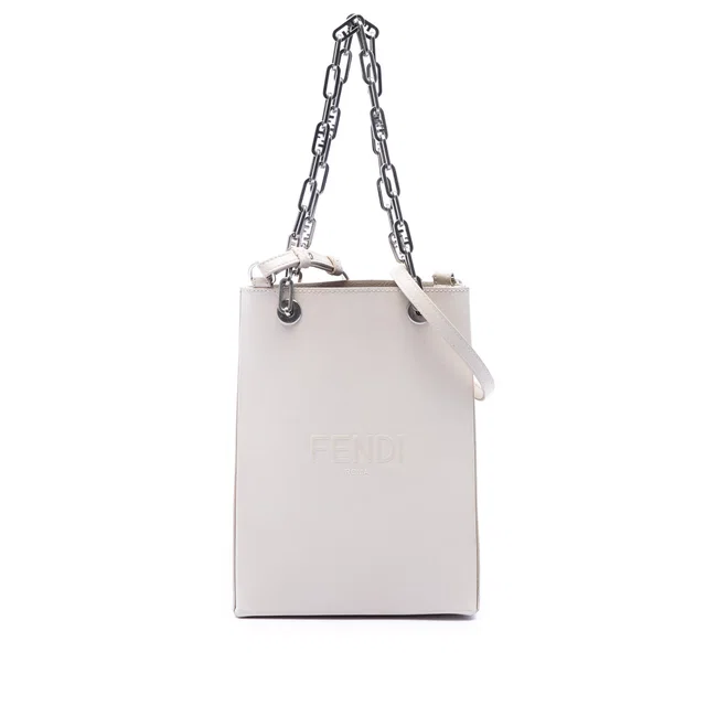 White Fendi Small Leather Shopping Tote Satchel in White Leather from Designer Revival