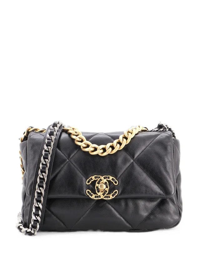 Chanel Pre-Owned 19 Flap Bag Quilted Leather Medium Crossbody Bag | Black | FARFETCH in Black Leather from Farfetch