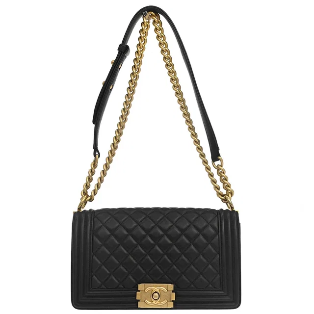 Boy Chanel 2018 Black Lambskin Medium Shoulder Bag in Black Lambskin from AMORE Vintage Tokyo