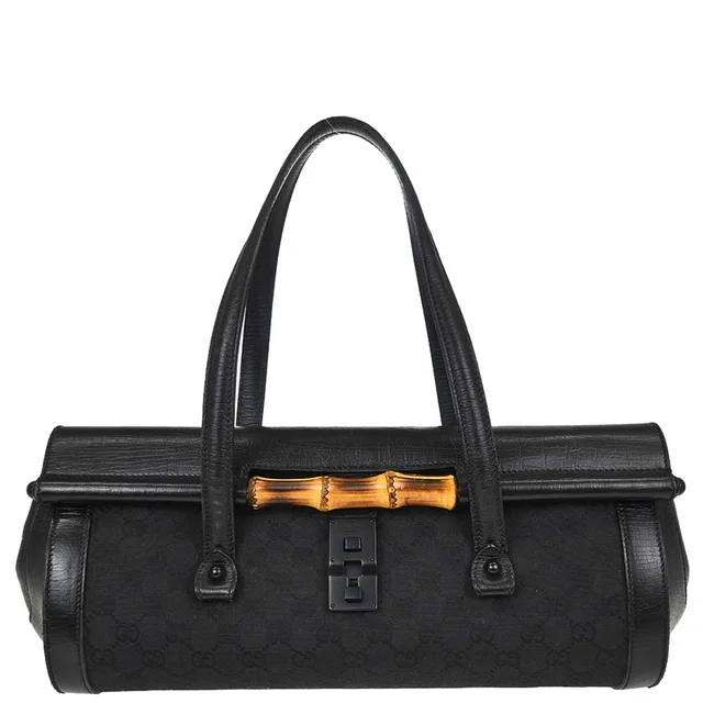 Gucci Black Bamboo GG Handbag in Black Canvas from AMORE Vintage Tokyo
