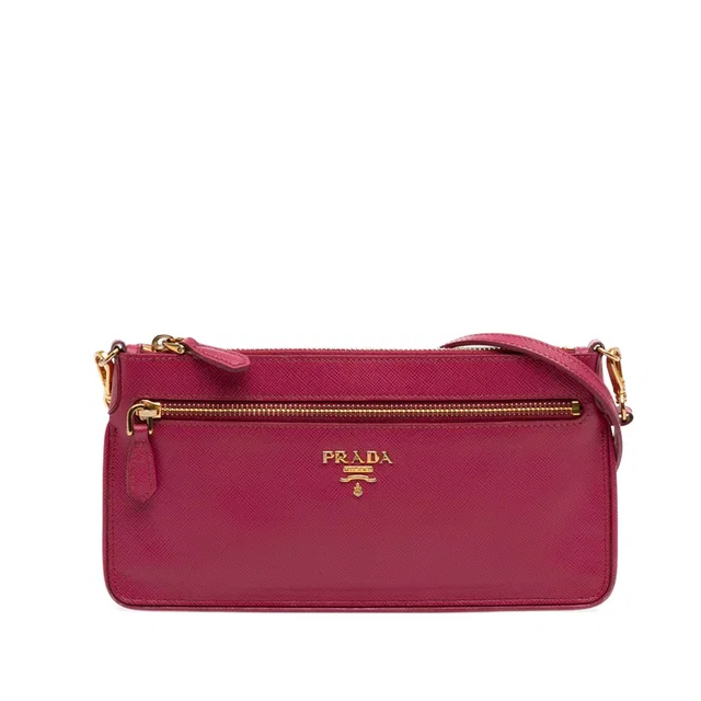 Pink Prada Saffiano Lux Top Zip Crossbody in Pink Saffiano leather from Designer Revival