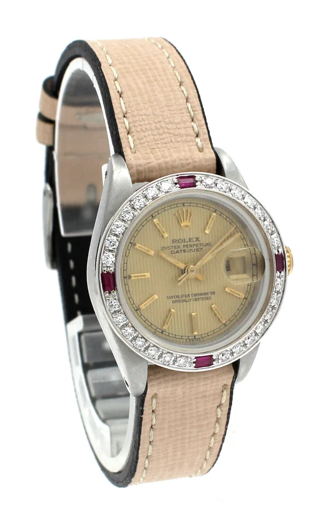 Ladies Vintage ROLEX Oyster Perpetual Datejust 26mm Gold Dial Diamond Watch | Rolex | Buy at in Gold from Truefacet