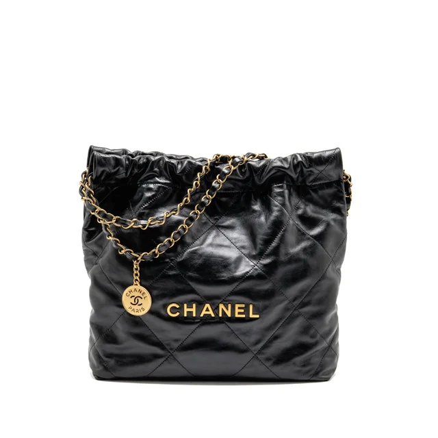 Chanel Small 22 Bag Shiny calfskin Black GHW （Microchip） in Black Calfskin from EMIER