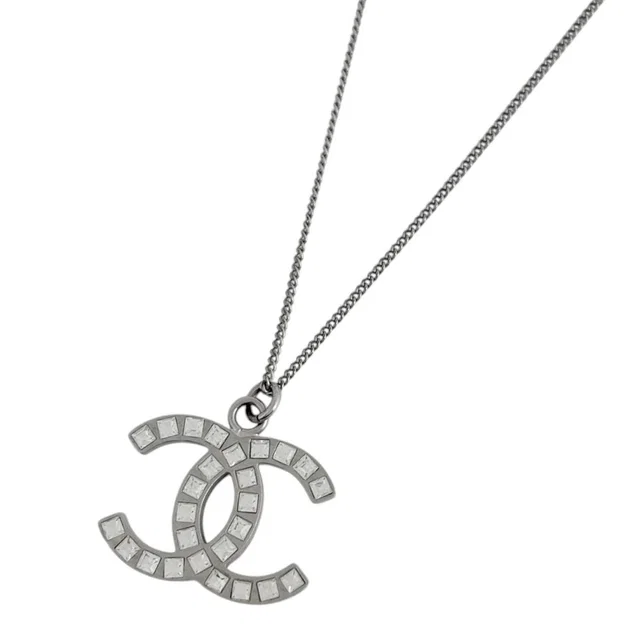 Chanel Necklace CC Logo Metal Rhinestone Silver in Silver from The Reluxe