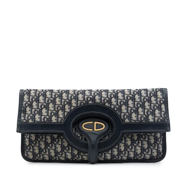 Blue Dior Oblique Canvas Fold Over Clutch in Blue Canvas from Designer Revival