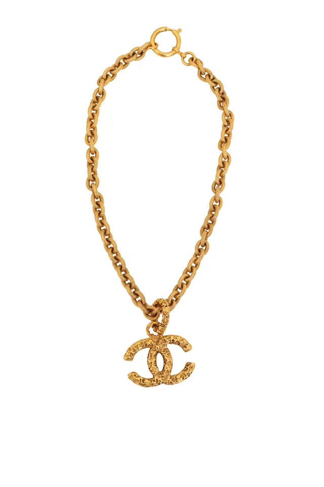 Chanel Textured CC Pendant Necklace in Woven leather from Recess LA