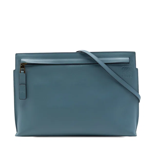 Blue LOEWE Leather Anagram T Pouch Crossbody in Blue Leather from Designer Revival