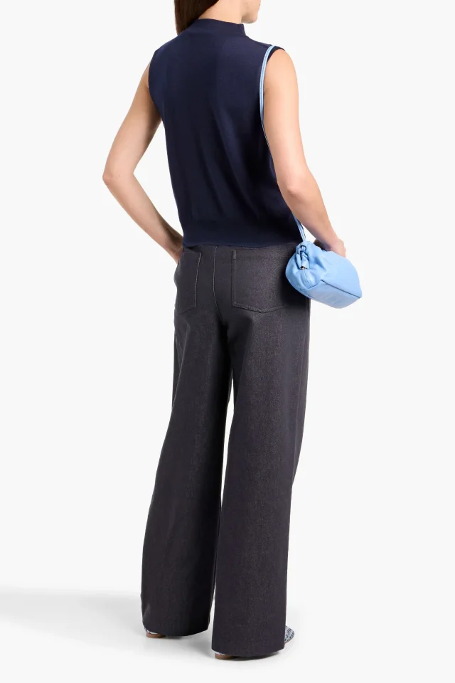 Vince Wool-Blend Mock-Neck Sleeveless Sweater in Midnight blue, photo 3 of 8 from THE OUTNET
