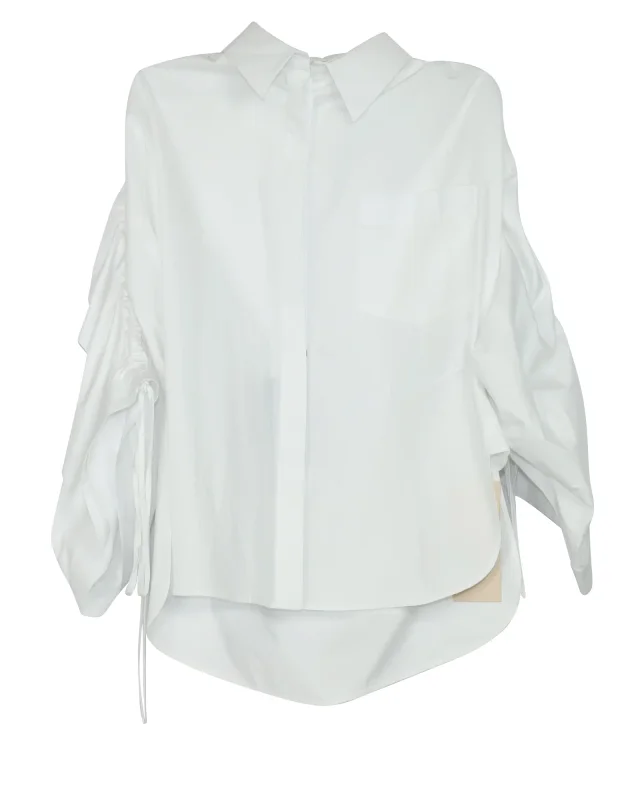 Antonio Berardi Oversized Ruffled Ruched Shirt in White Cotton in white, photo 3 of 6 from ShopSimon