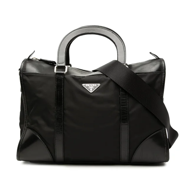 Black Prada Tessuto Top Handle Bag Satchel in Black Canvas from Designer Revival