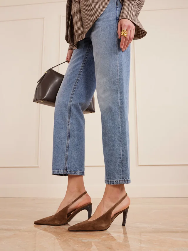 BRUNELLO CUCINELLI Bead-embellished suede slingback pumps in Brown, photo 2 of 2 from NET-A-PORTER (Canada)