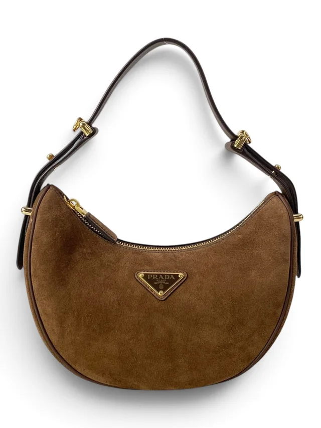 Prada Brown Suede Leather Arque Small Two Way Full Set from Season 2 Consign