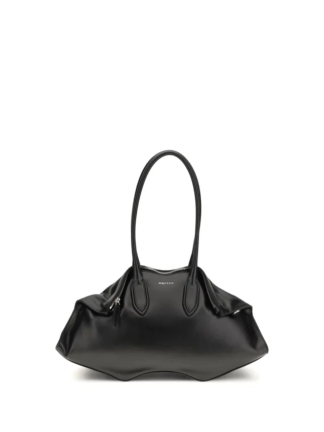 Alexander McQueen Manta Shoulder Bag — Black Calf Leather Bos Taurus in Black Calfskin from HEWI