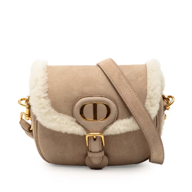 Beige Dior Small Suede Shearling Bobby Crossbody in Beige Suede from Designer Revival