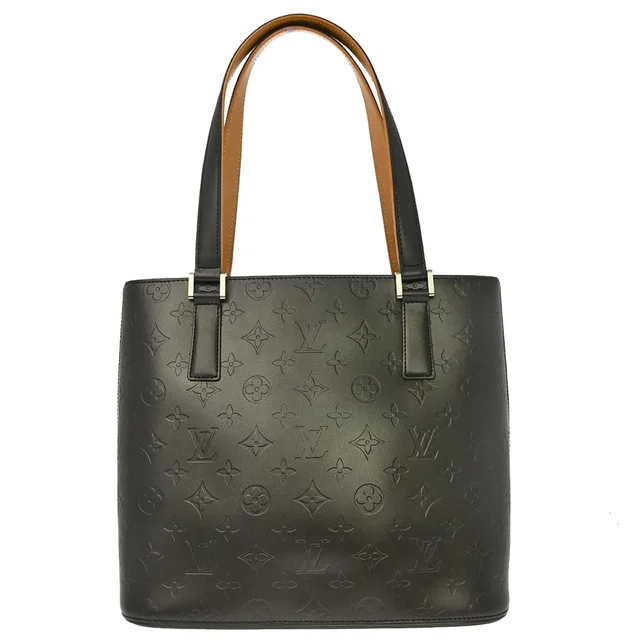 Louis Vuitton Black Monogram Mat Stockton Tote Handbag M55112 in Black Leather from AMORE Vintage Tokyo