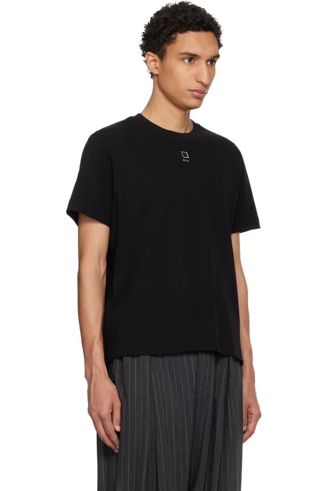 WOOYOUNGMI Black Front Logo Slim Fit T-Shirt, photo 2 of 4 from SSENSE