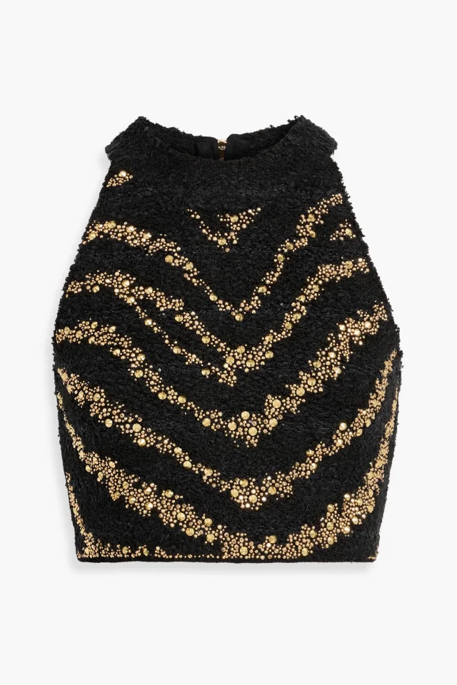 Balmain Studded Bouclé-Tweed Cropped Top, photo 5 of 8 from THE OUTNET