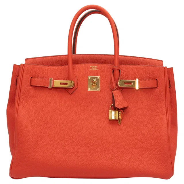Red Capucine Hermes Togo 35 Birkin Bag in Red Togo leather from Designer Revival