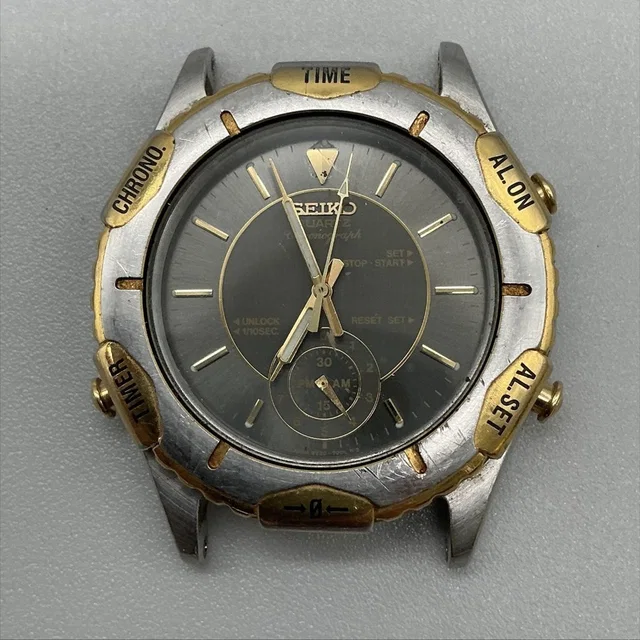 Seiko Men Watch 32mm Black Dial Two Tone Alarm Chrono 8v20 For Parts Not Running in black from Poshmark