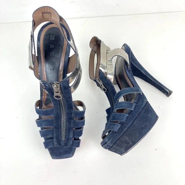 Marni Blue/Silver Strappy Platform Heels Stiletto Sandals - Size 6.5 in silver|blue|gray Suede from Poshmark