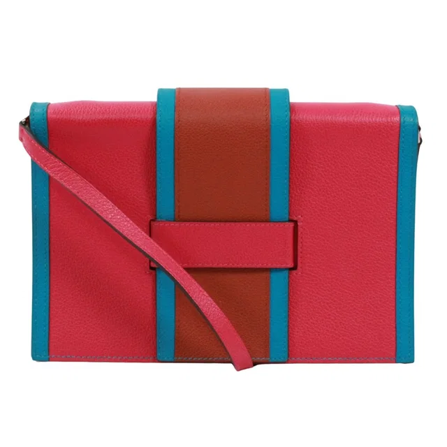Hermès Passan Shoulder Bag Leather Pink Brown Blue Clutch Silver in Brown Leather from The Reluxe