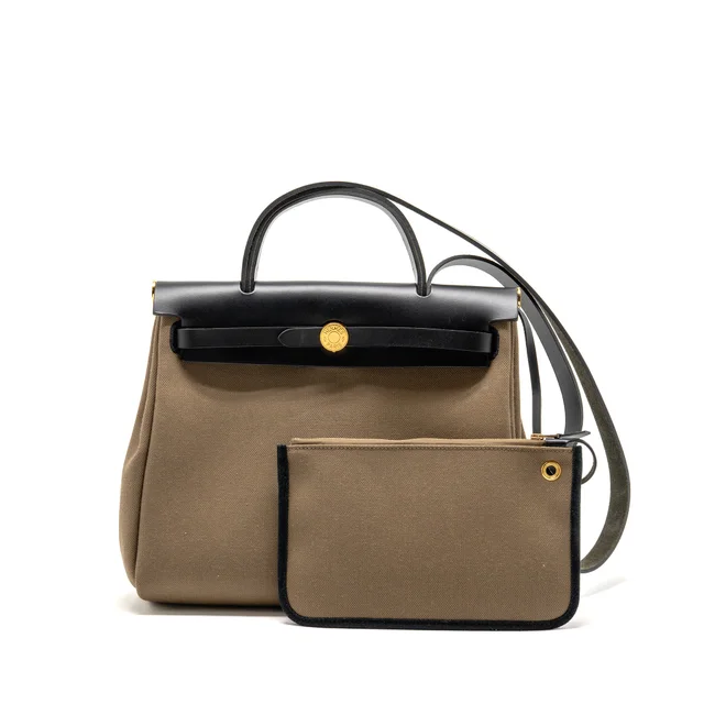 Hermès Herbag 31 hunter leather/ canvas toundra / black GHW stamp B in Black Canvas from EMIER
