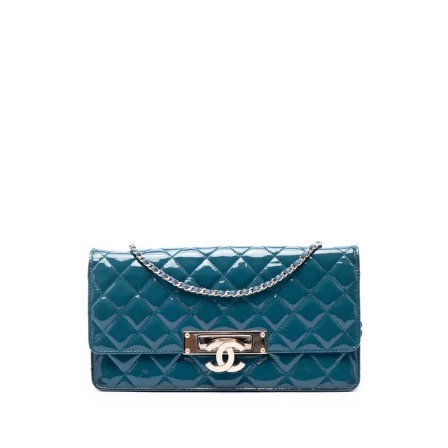 Blue Chanel Quilted Patent Golden Class East West Wallet on Chain Crossbody Bag in Blue Patent leather from Designer Revival