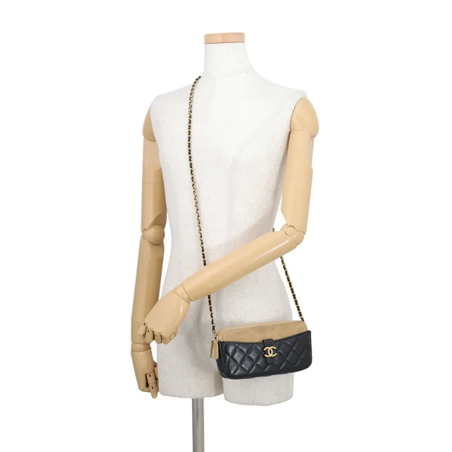 Chanel Matelasse ChainShoulder Bag Black/BeigeAP4743 Lambskin suede in Black Lambskin from GALLERY RARE, photo 6 of 20