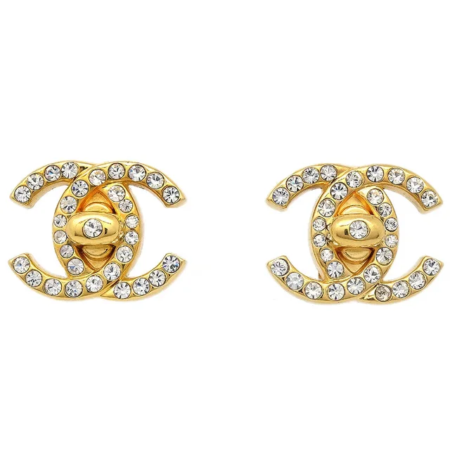 Chanel 1996 Rhinestone CC Turnlock Clip-On Earrings Small from AMORE Vintage Tokyo