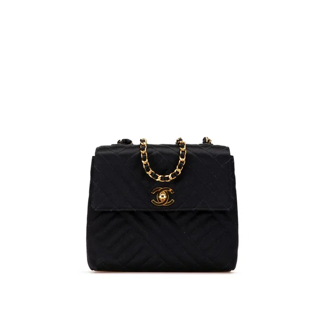 Black Chanel Mini Square Diagonal Quilted Satin Single Flap Crossbody Bag in Black Satin from Designer Revival