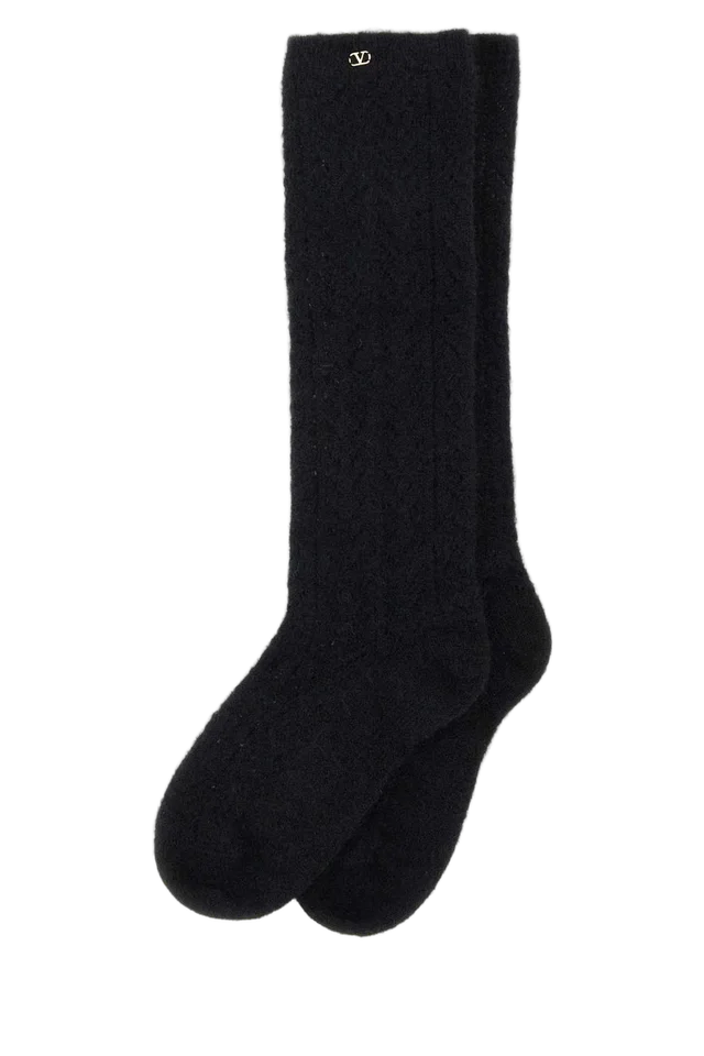 Valentino Garavani Mohair-Blend Crew Socks — Black Glove in Black Nylon from HEWI