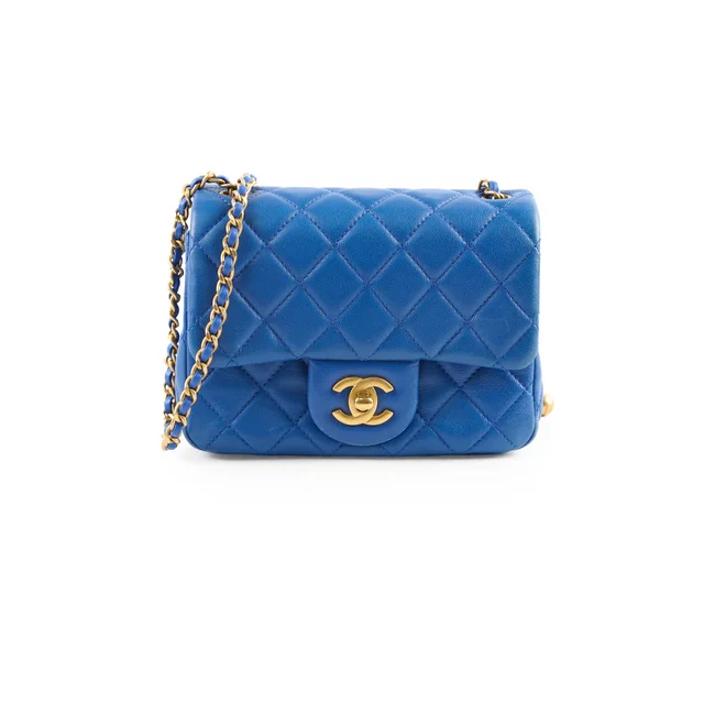 Chanel Crush Mini Square Bag Blue Lambskin in Blue Lambskin from The Purse Affair