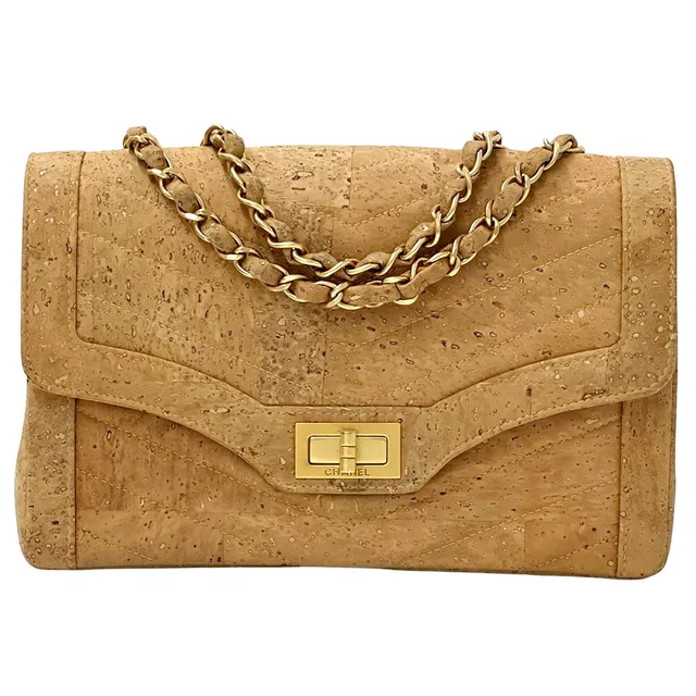 Chanel 2.55 She Blanc Shoulder Bag Cork Leather Beige Gold V-stitch Mademoiselle in White Leather from The Reluxe