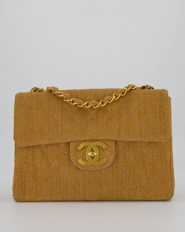 Chanel Vintage Beige Woven Large Raffia Mademoiselle CC Bag in Beige Woven leather from Sellier