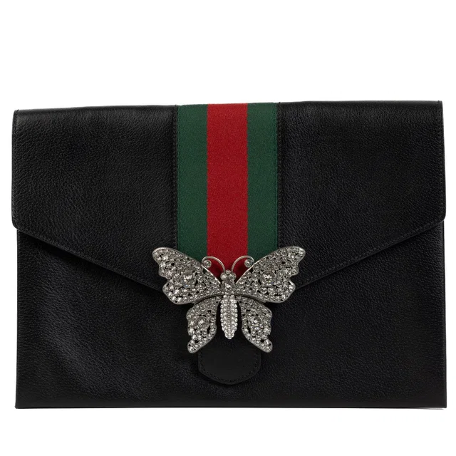Gucci Black Crystal Butterfly Clutch in Black Suede from Labellov