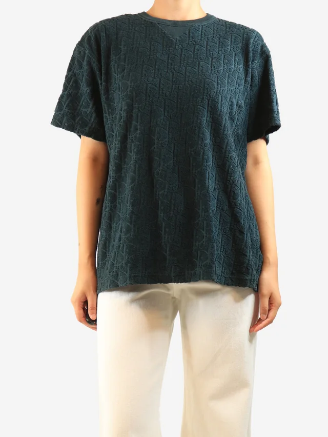 Dior Dark green terry towelling monogram t-shirt - size S in Green from Sign of the Times