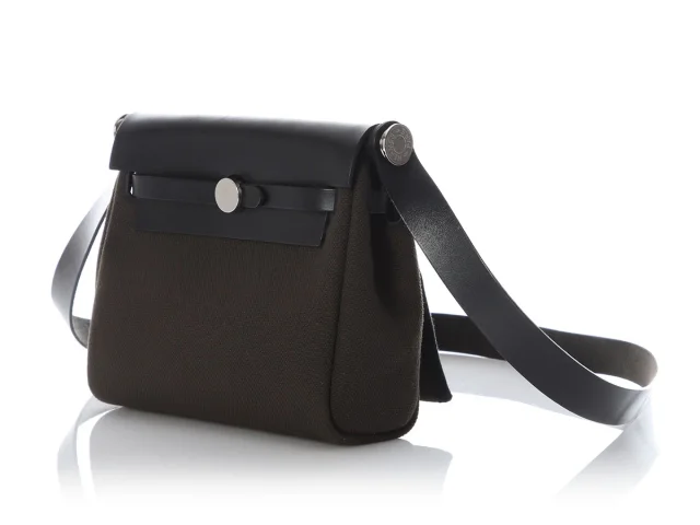 Hermès Mini Dark Bronze Military Toile and Noir Vache Hunter Herbag Zip in Black Canvas from Ann's Fabulous Finds, photo 3 of 10