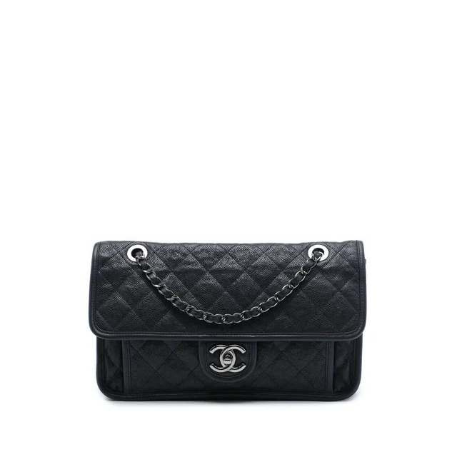 Blue Chanel Medium Quilted Caviar French Riviera Flap Shoulder Bag in Blue Caviar leather from Designer Revival