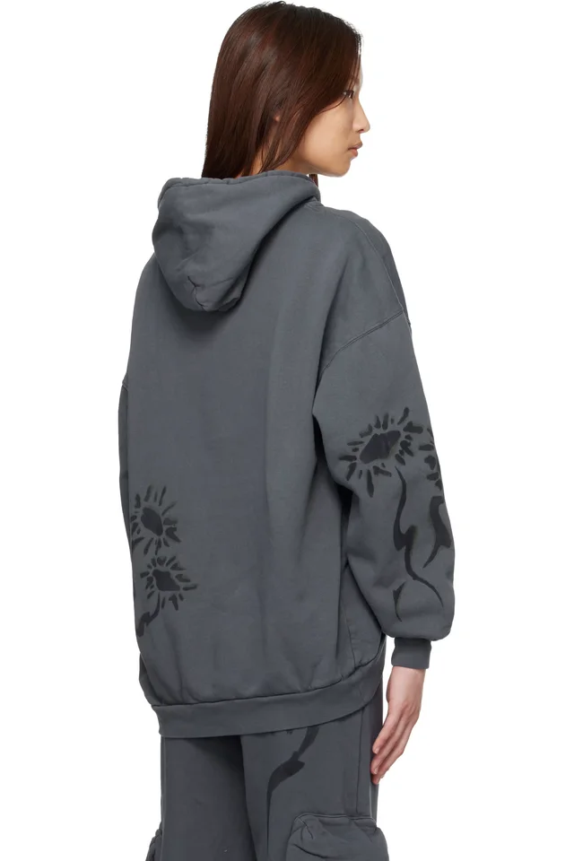 Collina Strada Gray 'Charcoal Daisies' Round Hem Hoodie, photo 3 of 3 from SSENSE