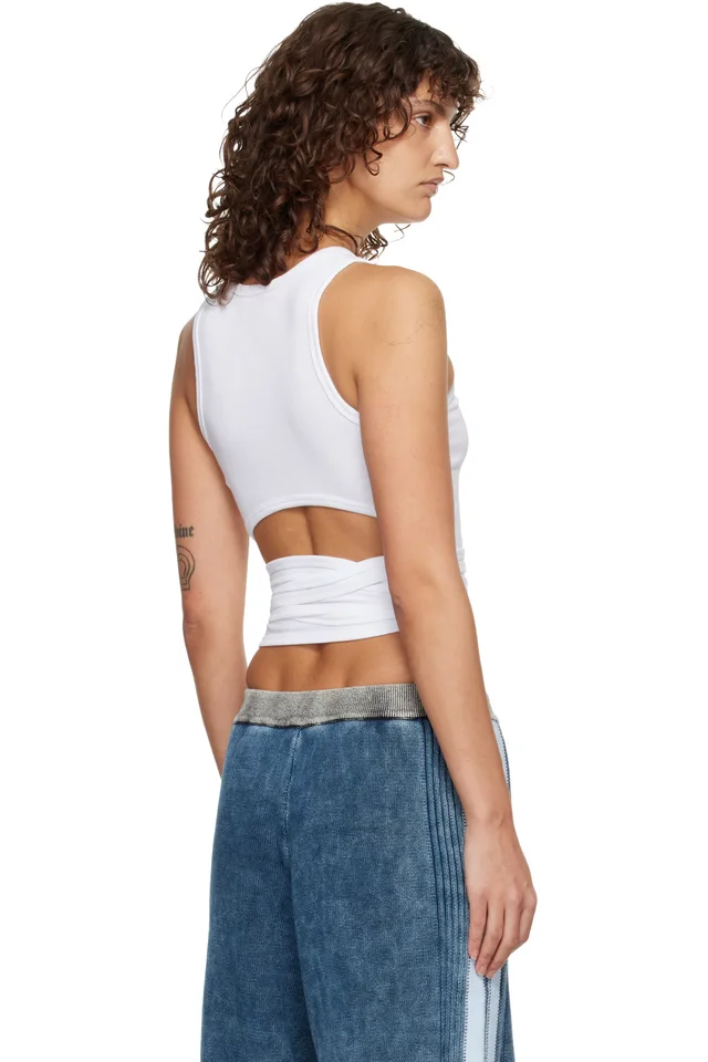 Diesel White Wrap-Around Crop Tank Top, photo 3 of 4 from SSENSE