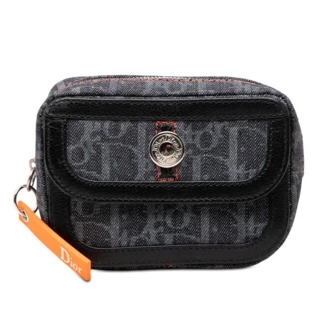 Blue Dior Oblique Denim Flight Coin Pouch in Blue Denim from Designer Revival