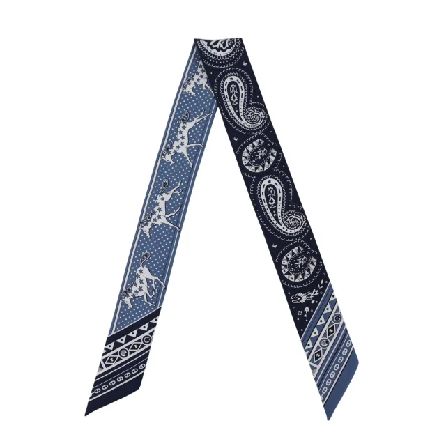 Hermès Twilly Chevel de Coeur Bandana Blue in Blue Silk from Ginza Xiaoma, photo 2 of 4