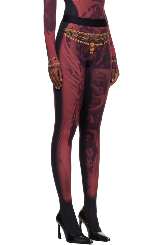 Marine Serre Red & Black Wet Nuisette Printed Jersey Leggings, photo 2 of 4 from SSENSE