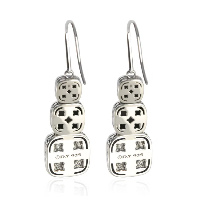 David Yurman Sterling Silver Topaz And Diamond Chiclet Earrings 925 in Silver from HEWI