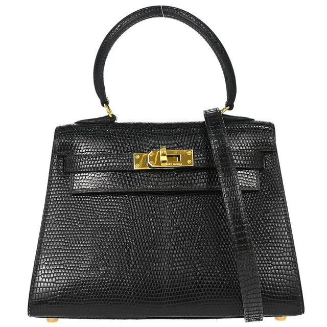 Hermès Black Lizard Kelly 20 Sellier 2way Shoulder Handbag in Black Lizard from AMORE Vintage Tokyo