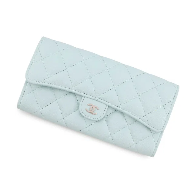Chanel Matelasse Classic Long Flap Wallet Light BlueAP0241 Caviar Leather in Caviar leather from GALLERY RARE
