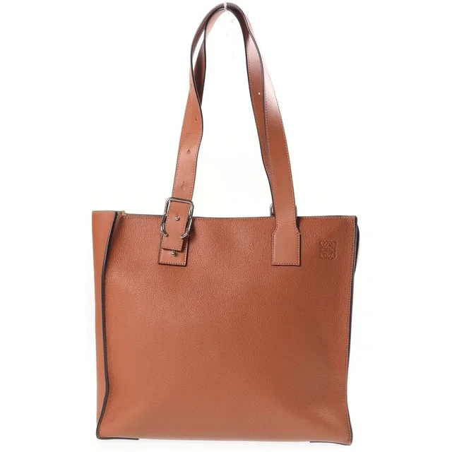 Loewe Buckle Zipper Anagram Logo Leather Tote Bag Silver Brown in Brown Leather from The Reluxe