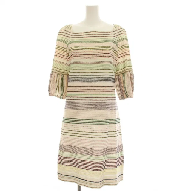 Chanel Dress Knee Length Half Sleeve Border Pattern Wool Nylon 36 White in White Nylon from The Reluxe